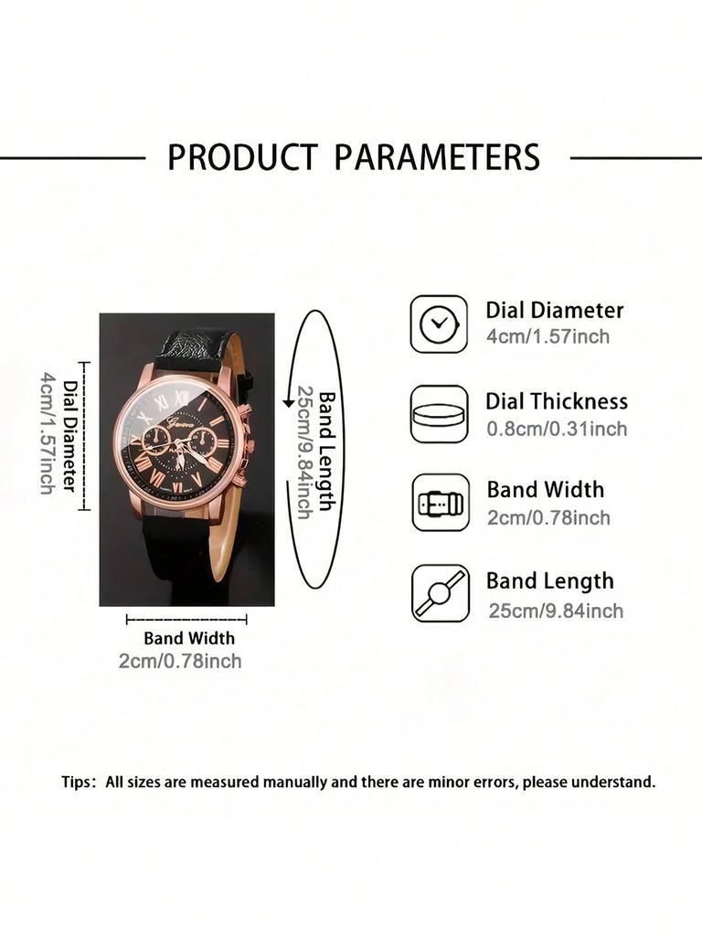 5PCS/Set Women's Watch Fashion Rhinestone Leather Band Quartz Watch Beads Bracelets Set(Without Box)