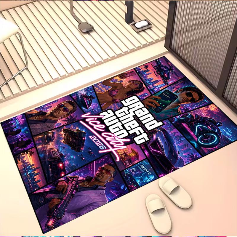 Grand Theft Auto VI Print Rug, Washable Floor Carpet, For Entryway Dorm Laundry Room Office Study, Home Decor Birthday Christmas Gift