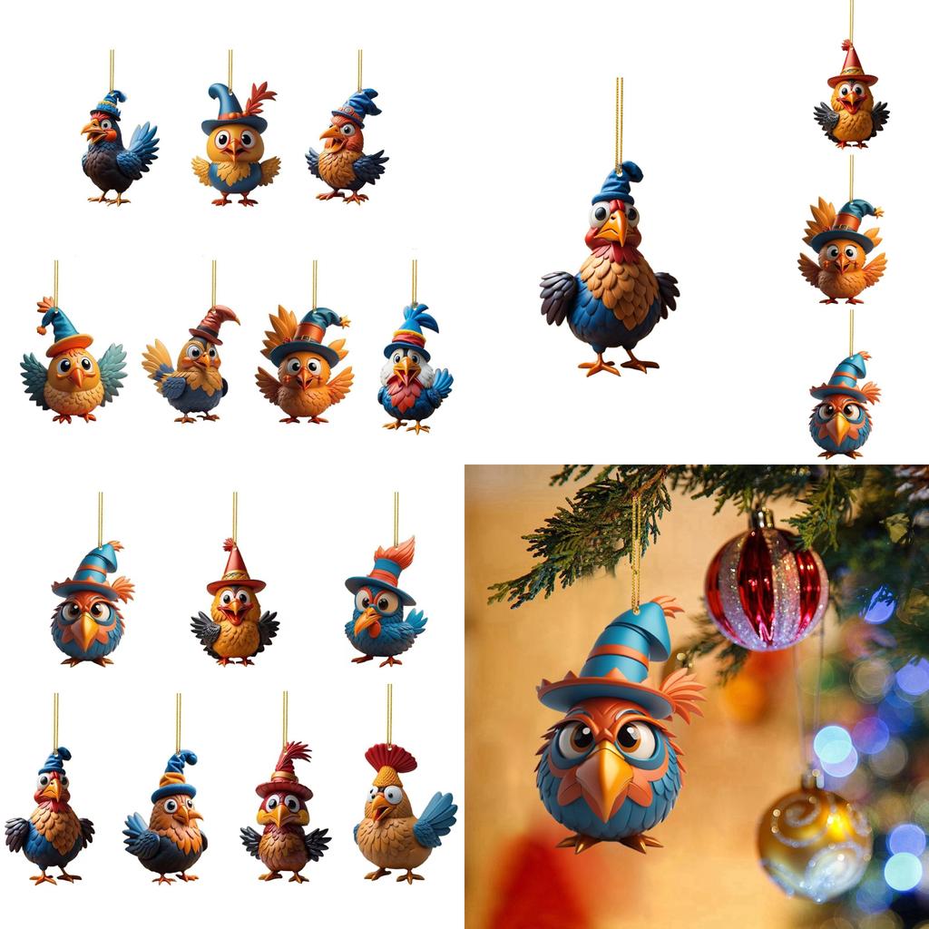 Colorful Acrylic Turkey Car Ornament Festive Christmas Tree Decoration For Home