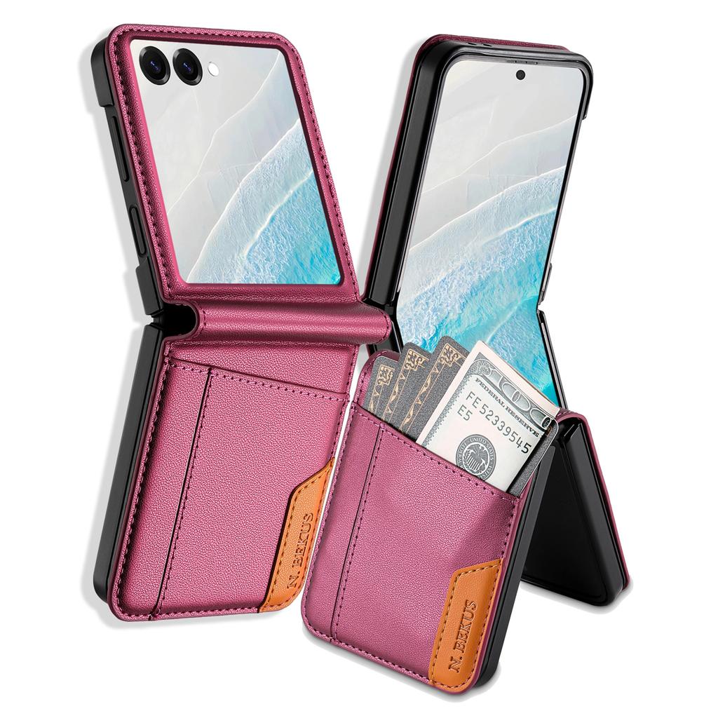 N.BEKUS For Samsung Galaxy Z Flip7 5G Case Card Slot PU + PC Phone Back Cover