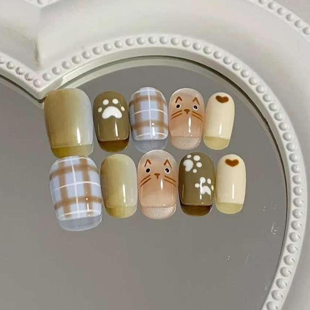 Wearable Manicure Autumn Hand-painted Cute Cat Autumn And Winter Maillard Manicure Nail Patches Removable