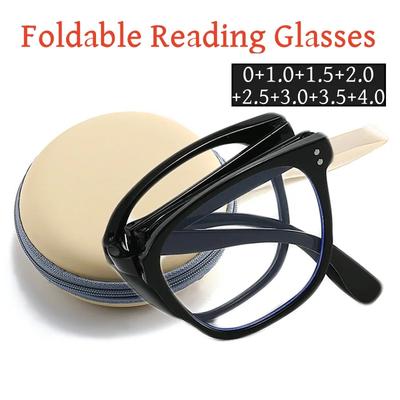 Finished Foldable Square Frame Reading Glasses For Women Men Fashion Anti Blue Light Presbyopia Diopter Far Sight Eyewear To+4.0
