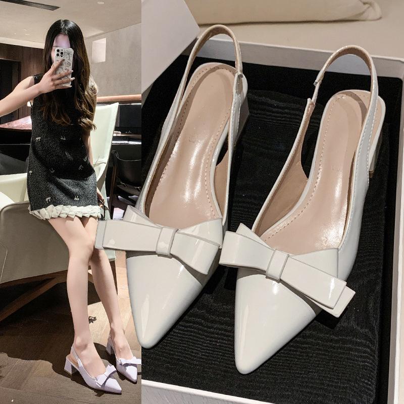 2025 spring and summer new Korean version of fashion trendy with bag head back empty daily casual bow pointed high heel sandals women