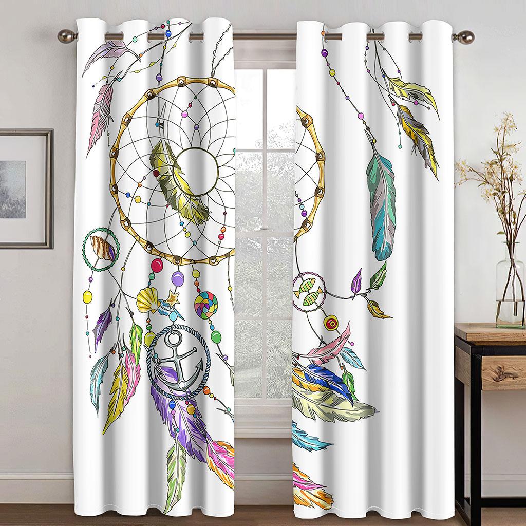 Kawaii Dream Catcher Printed Woven Curtains  Two Independent Curtains On The Left and Right Blackout Curtains for Bedrooms