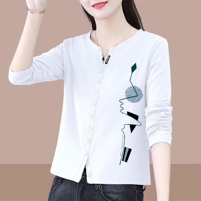 Women's Long Sleeve Round Neck T-Shirt - Pure Cotton, Petite Chic, Spring/Autumn 2025 Fashion