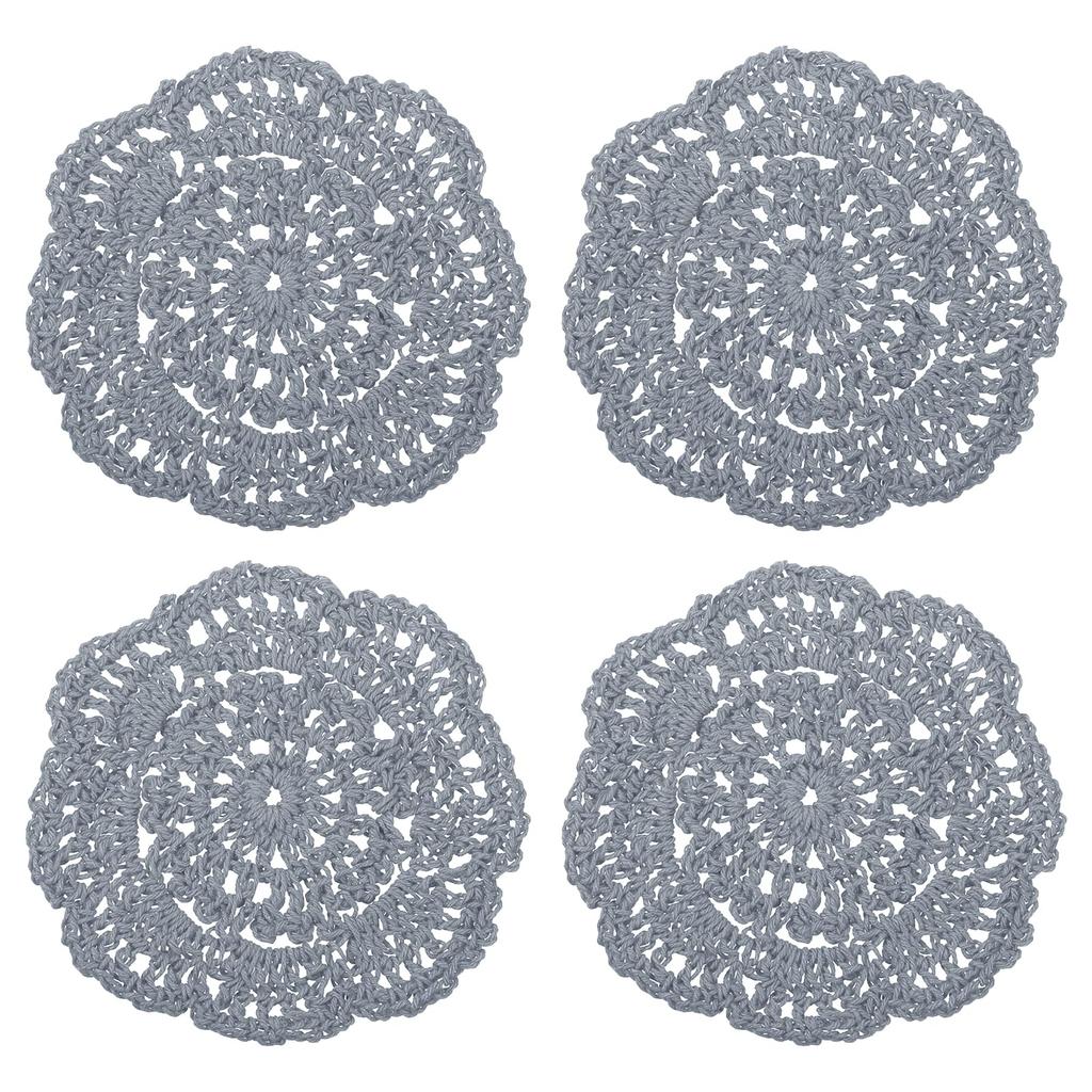 Uxcell Crochet Doilies, Cotton Woven Coasters, Lace Round Handmade Coasters with Floral Patterns for Wedding Party Decorations, Gray, 100mm, 4 Pieces