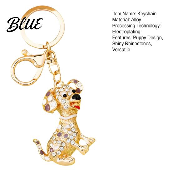 Alloy Keychain Pendant Rhinestones-Encrusted Cartoon Puppy Charm Key Chain Durable
