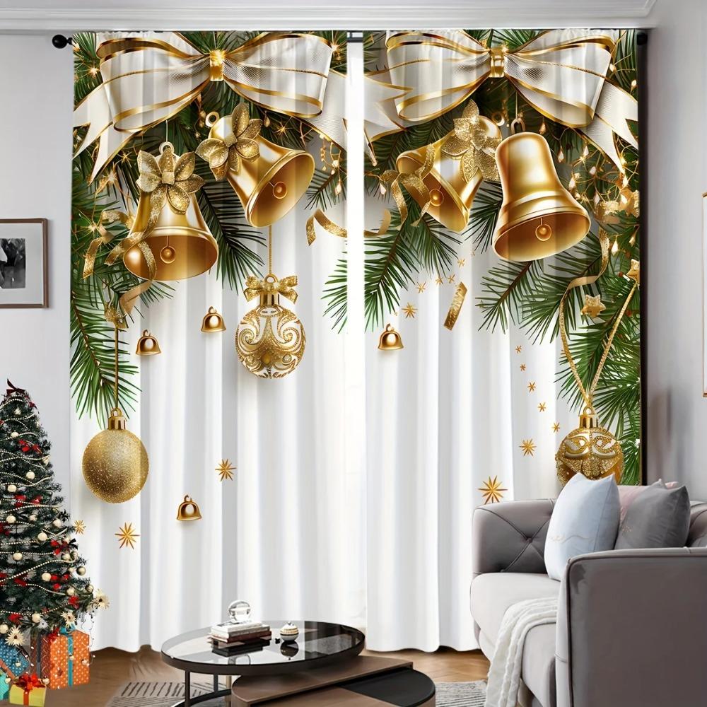Christmas Bell Drapes Polyester Satin Artistic Classic Design Household Decoration for Livingroom Space and Bedchamber Windowpane Drapes