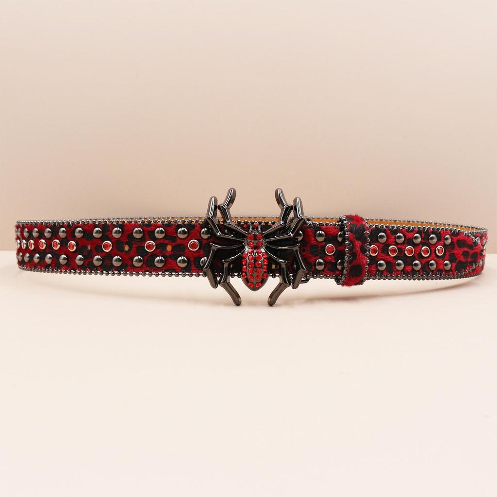 Leopard Print Rhinestone Punk Leather Belt - Y2K Style Women's Decorative Waistband