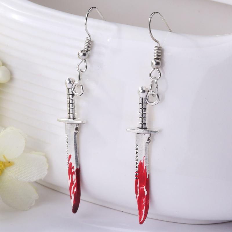 Ciseaux anti-taches de sang d'horreur, couteau tranchant, boucles d'oreilles pendantes d'halloween pour femmes, bijoux cadeaux de fête, nouvelle collection