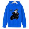 2026 Kids Unisex Hoodie: Black & White Silhouette Female Motorcycle Rider SPEED Racing Theme