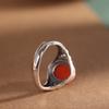 Adjustable Open Ring With Red Agate Geometric Heart Design Vintage Boho Style Copper Jewelry Women Men