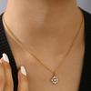 Women's Fashion Jewelry Necklace, Stainless Steel Plated with 18K Gold, Inlaid with Zircon Flower Pendant Necklace,