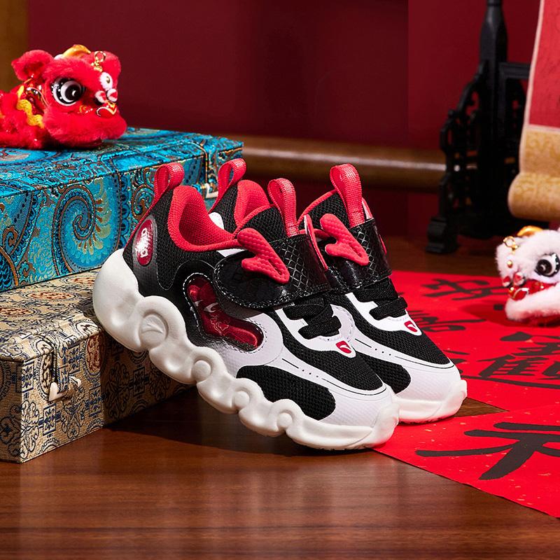 Anta Kids Comfortable Shock Absorbing Wear Resistant Low Top Walking Shoes Baby Shoes Black White Red 312410013-1