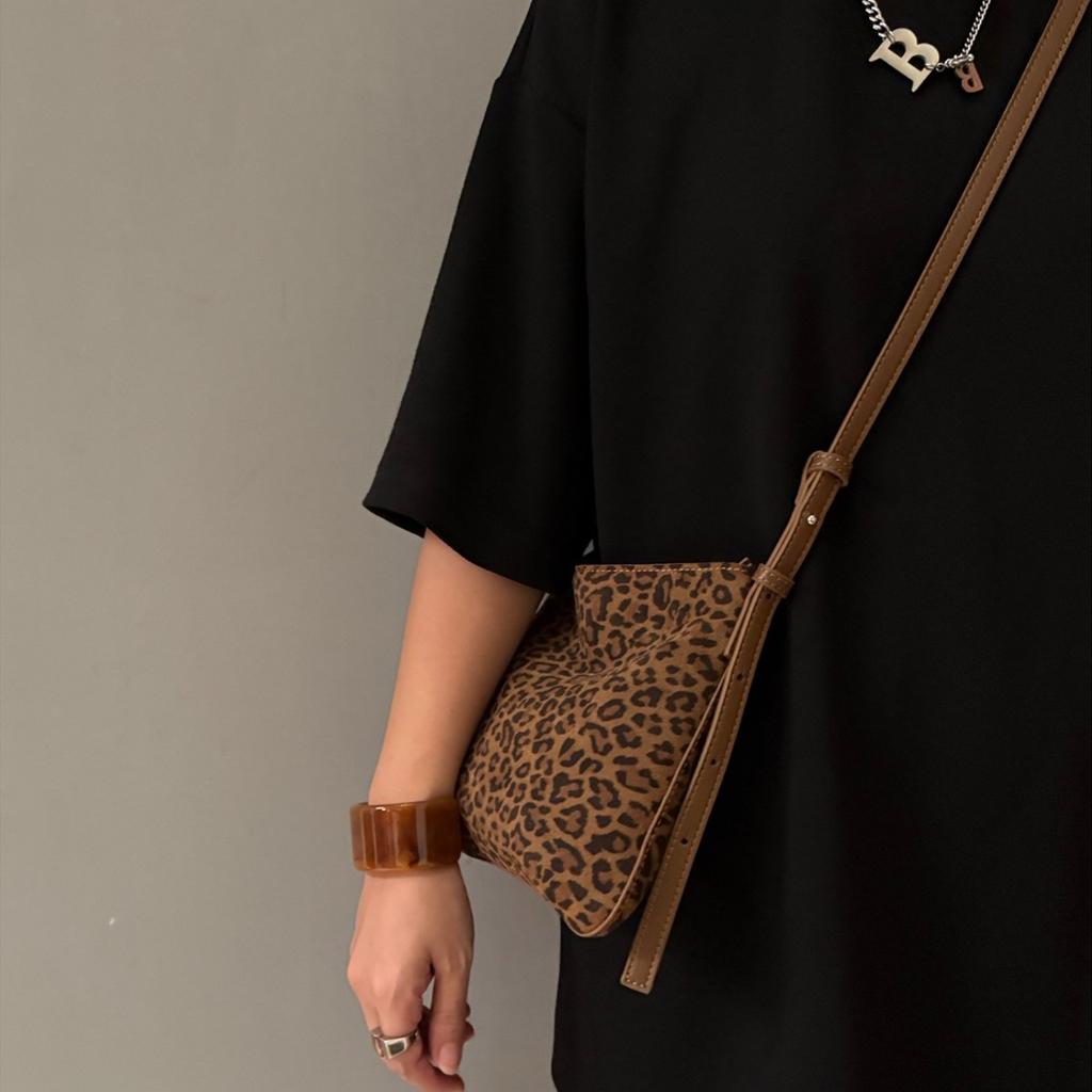 Vintage leopard print small tote bag underarm bag niche design bag 2025 daily slack shoulder messenger bag