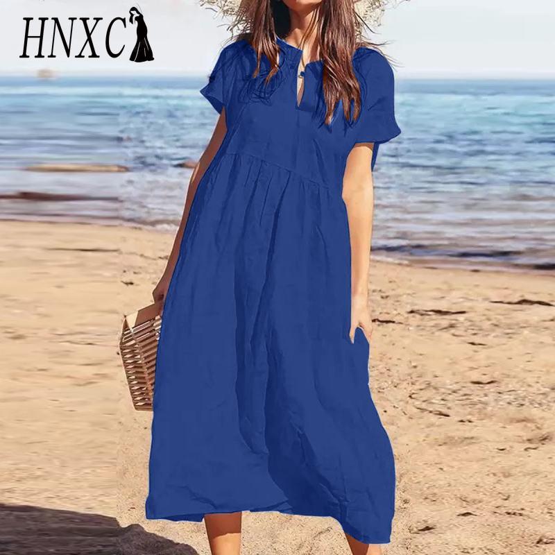 HNXC Damenmode Sommer Frühling Einfarbig Druck Hohe Taille Freizeitkleider