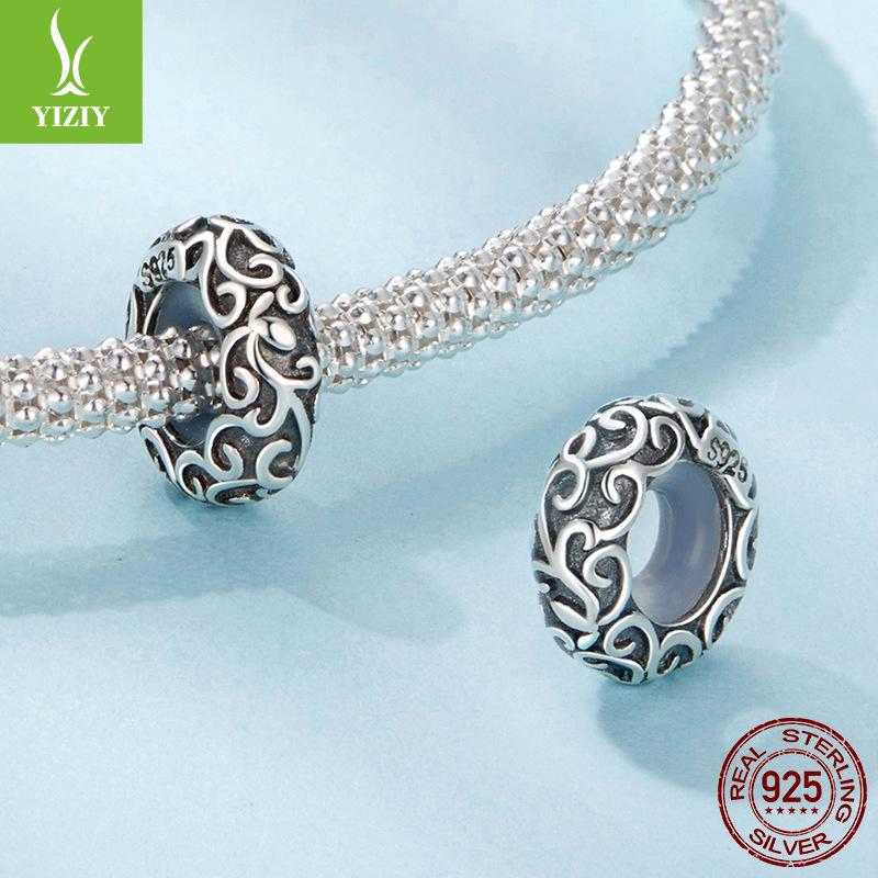 S925 Silver Roll Grass Pattern Silicone Positioning Bead Spacer, Retro Pattern Mini Bracelet Bead Spacer