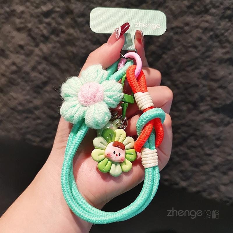 Laccetto per Cellulare, Fiore di Filato, Cordino Intrecciato da Polso, Ins, Cartone Animato Carino, Ciondolo Carino per Bambino, Cordino per Pollice, Stile Donna