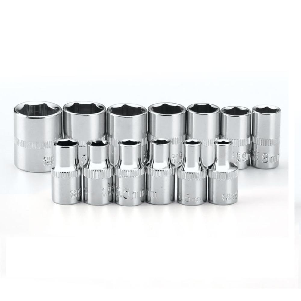 13pcs Silver Drive Socket Set 13pcs Wrench Adapter Polished Chrome Plating Wrench Head  handwork