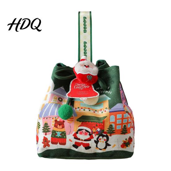 Portable Gift Bag Christmas Drawstring with Handle Reusable Canvas for Party Pouches Present Xmas Candy Goodie Treat Pouch Holiday Bags