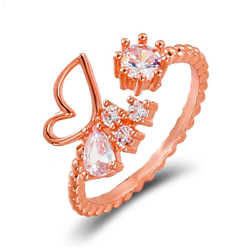 Elegant Butterfly Copper Ring with Geometric Diamond Design - Adjustable for Women