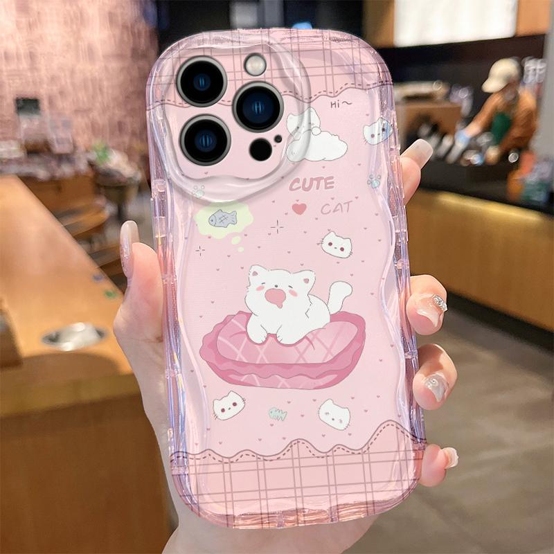 Phone Case Kawaii Cute Fat Cat For iPhone 17 16 16e 15 14 13 12 11 Pro Max Mini X XR XSMAX Air Plus 3D Wave Soft TPU Back Cover