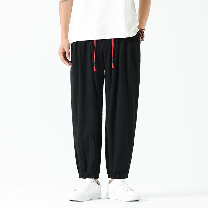 Spring Summer Men's Hemp Pants Loose Drawstring Lantern Pants Haren Pants Japanese Casual Pants