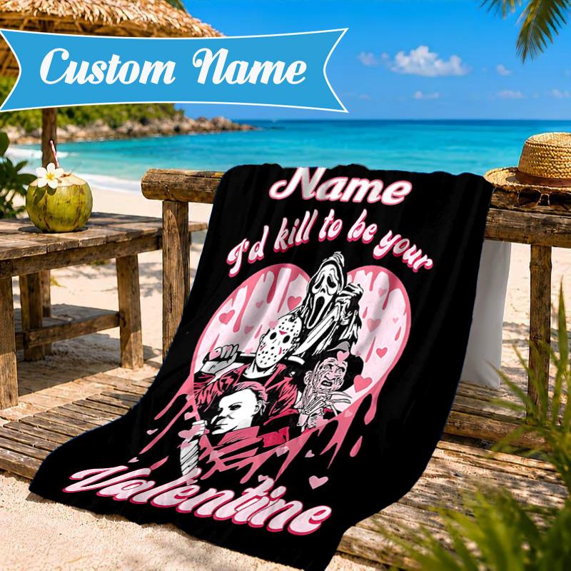 Custom Name Ghostface Horror Theme Beach Towel Microfiber Beach Towel, Lightweight and Quick-Dry, for Summer Travel, Swimming Pool Gift