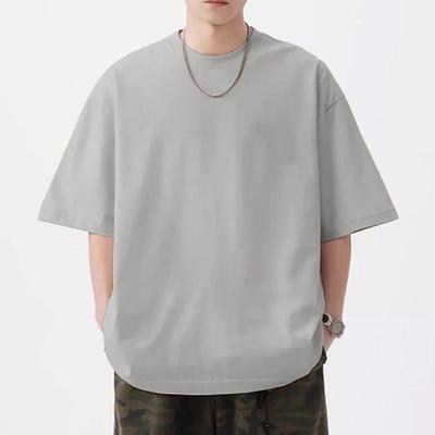 Roupa Masculina Verão Algodão Puro Cor Sólida Manga Curta Camiseta Masculina Casual Gola Redonda Branco Meia Manga Top Confortável