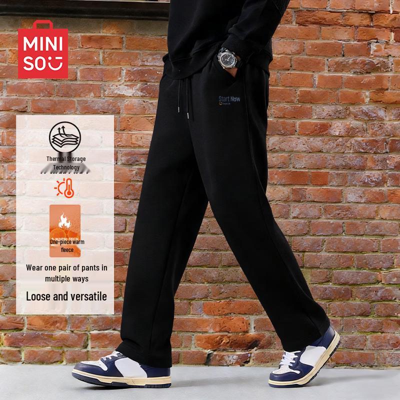 MINISO Men s American Style Fleece-Lined Straight Leg Winter Trousers L