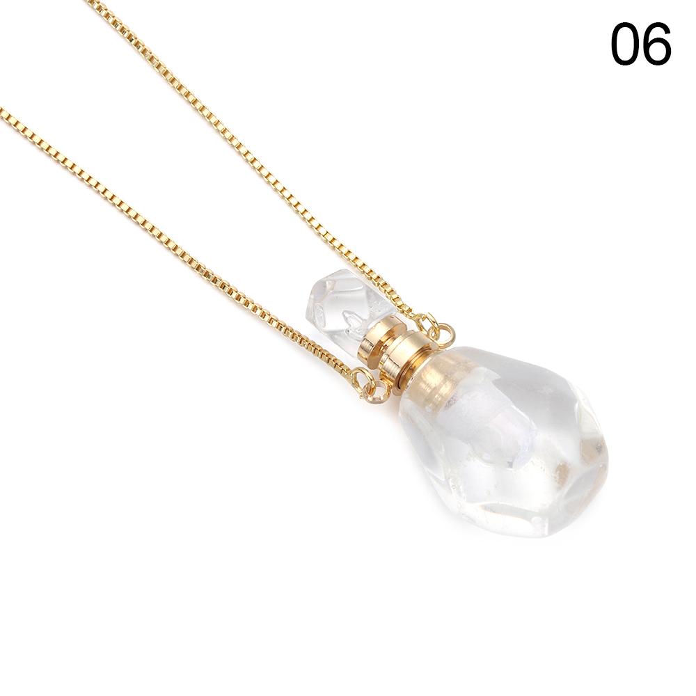 Natural Stone Perfume Bottle Necklace Amethysts Quartz Water Drop Pendant Necklace Crystal Essential Oil Diffuser Vial Jewelry