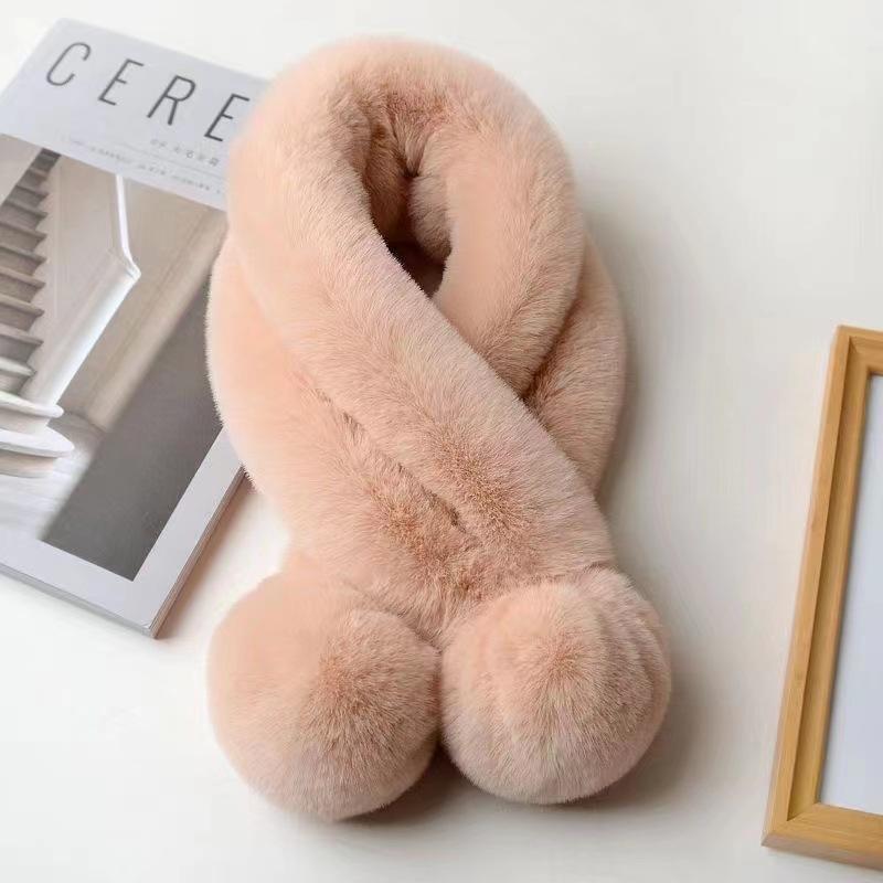 Bufanda de piel de conejo, bufanda con cuello de piel, calidez para otoño e invierno de mujer, versión coreana de bufanda de felpa gruesa versátil de tres tubos, bufanda