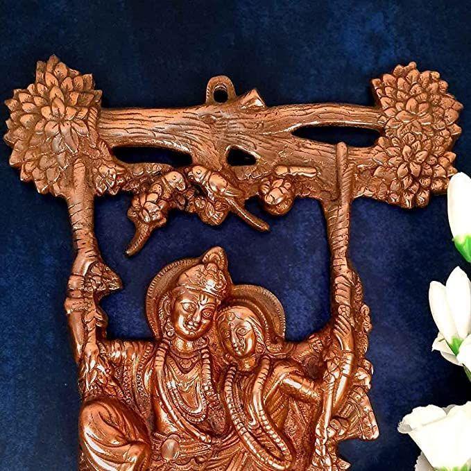 Radha Krishna Sitting On Jhula Wall Hanging - for Gift, Home, Living Room, Office, Puja Room Decor - 14 Inch