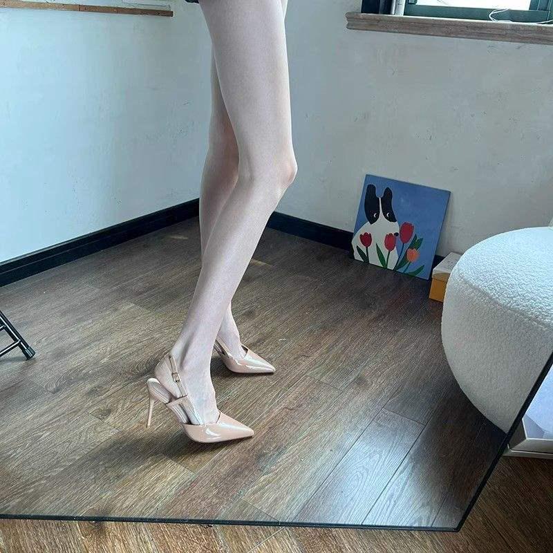 2025 Spring & Fall Women's Nude Pointed Toe Stiletto Heels—Elegant Low-Cut Sandals with Open Back Design