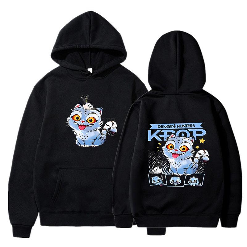 Kpop Anime Hoodie Oversized Cartoon Cat Graphic Print Pullover Sweatshirt Men Streetwear Hip Hop Fashion Casual Hooded Top