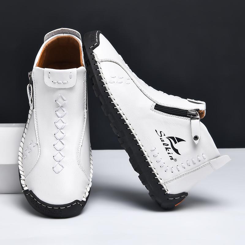 New Winter Handmade Leather Men Boots Outdoor Zipper Design Sneakers Man Breathable Casual Leather Shoes Men Ankle Boots Slip On