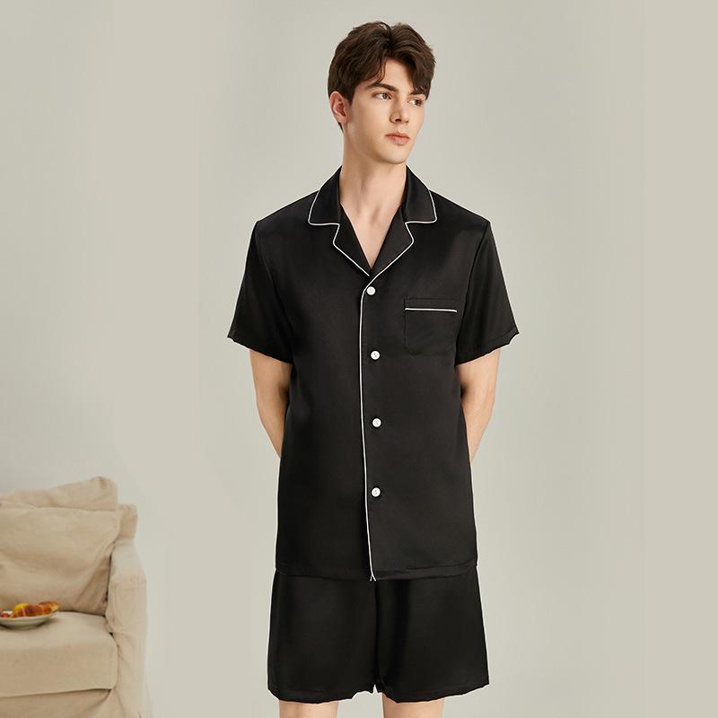 6A Grad 19 Momme Maulbeerseide Herren Kurzarm Oberteil & Shorts Pyjama - Schwer, Luxuriöse Sommer Homewear