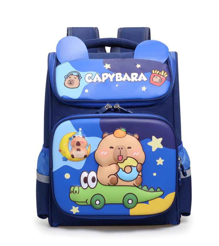 Capybara Cartoon Rucksack für Jungen & Mädchen der 1. & 2. Klasse – Schultasche für Kinder mit Weltraum-Thema