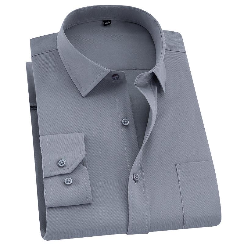 2025 Spring Men's Gray Non-Iron Long Sleeve Business Casual Shirt, Large Solid Color for Young to Middle-aged.