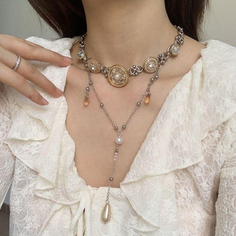 Court Style Light Luxury High-end Necklace Female Athena Sweet Cool Pearl Tassel Double-layer Spice Girl Style Neck Chain Accessories Tide