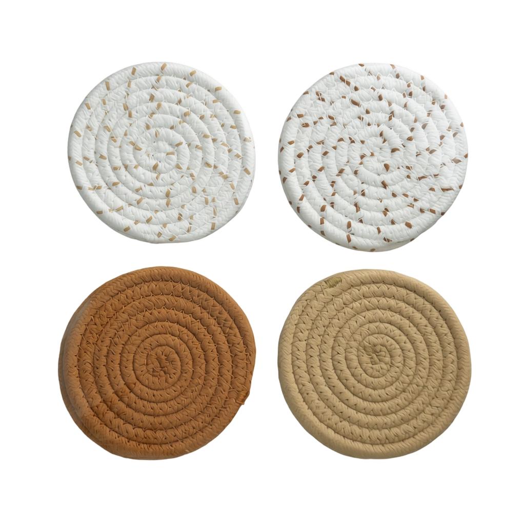 Round Woven Set of 4, 11cm Diameter for Drinks, Absorbent Placemats for Coffee Table