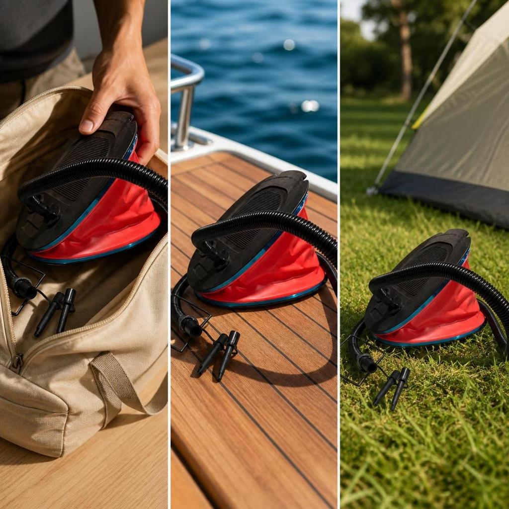 Foot-Operated Air Pump Compact Manual Inflator with Nozzles for Camping, Campers