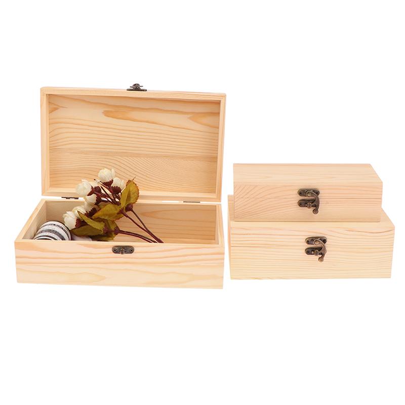 Rectangular Wooden Storage Box Organizer Wooden Storage Case Simple Storage Container Dust-Proof With Lock Jewelry Box Case