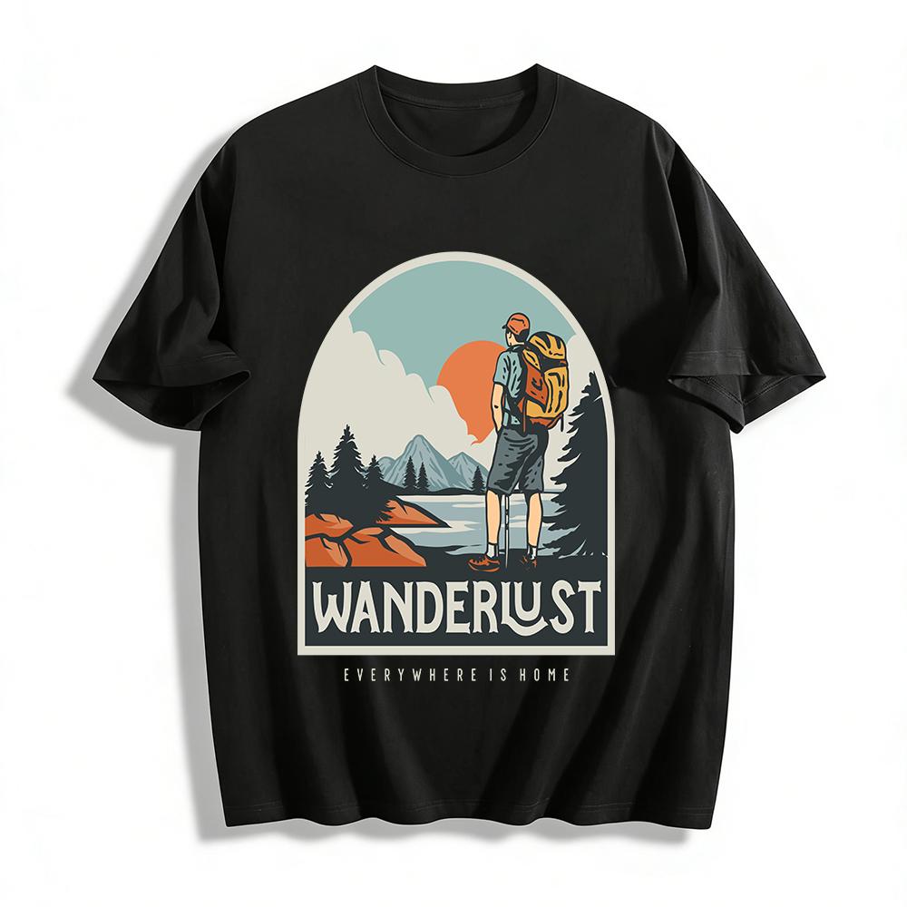 Wanderlust Outdoor Hiking Print Tee Nature Mountain Travel Casual Top Pure cotton T-shirt XXS
