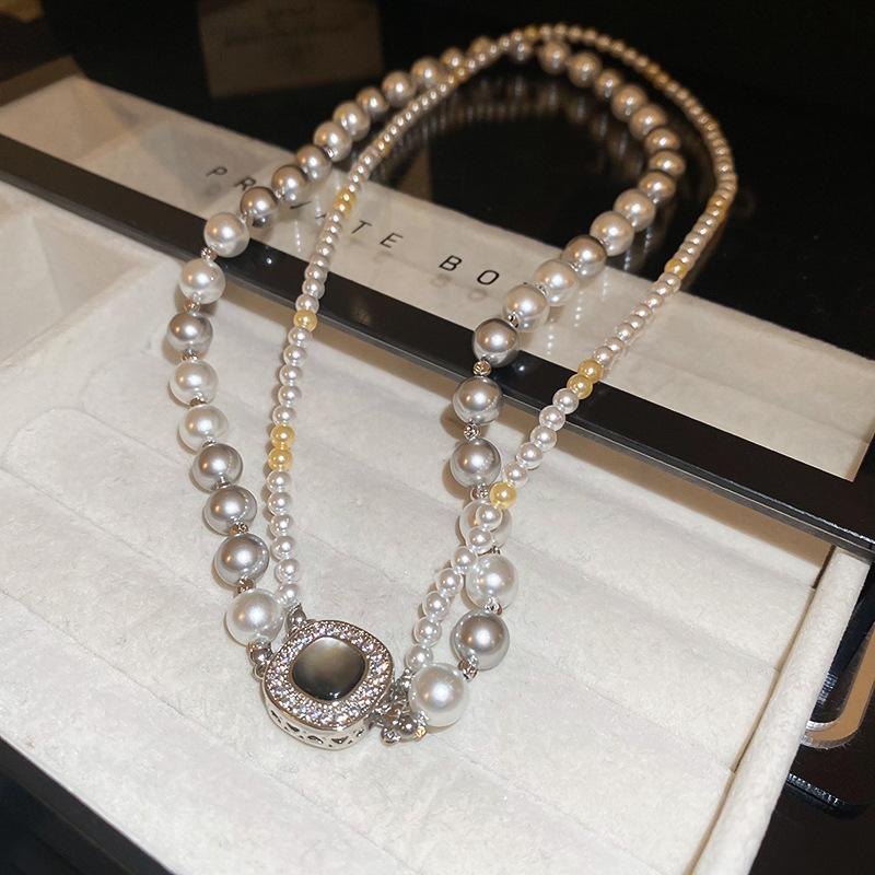 Французское ожерелье из искусственного жемчуга, инкрустированное бриллиантами, в стиле ретро, колье-цепочка на ключицу, нишевая ювелирная бижутерия высокого класса для женщин