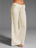 Pantalones Casuales de Algodón Lino para Mujer de Pierna Ancha con Cordón - Talla Grande, Color Sólido