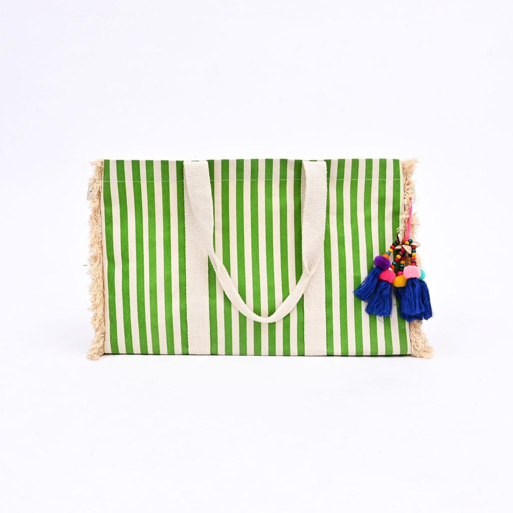 Ocean Mist Fringes Fiesta Beach Tote - Cotton Boho Bag