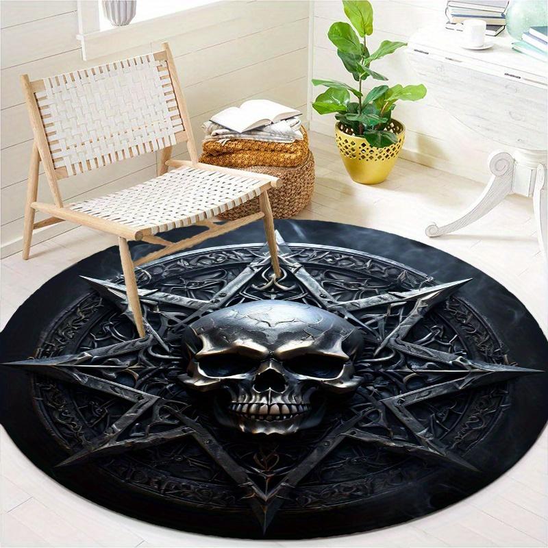 Skull Moon Round Rug Nonslip Area Rug Office Chair Mat Carpet For Living Room Bedroom Home Decor