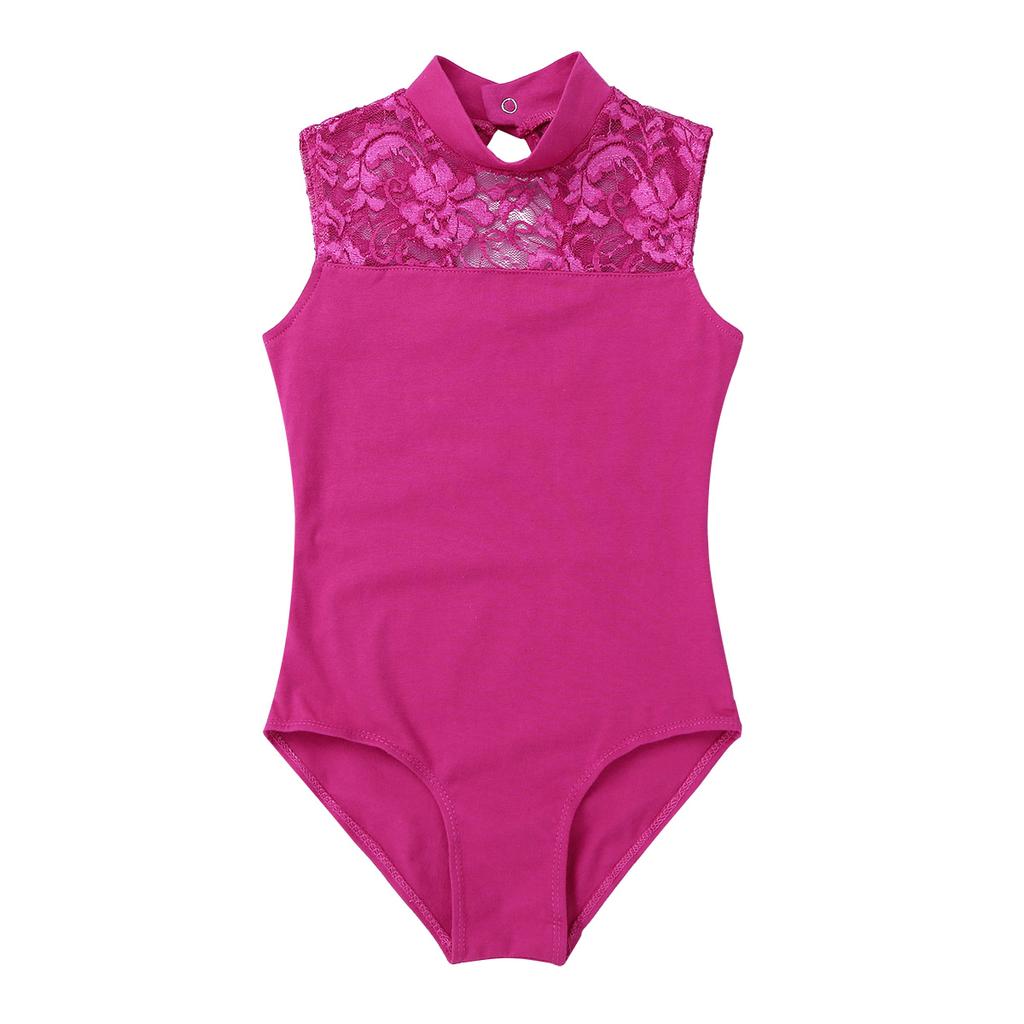 One Piece Girls Leotard Sleeveless Turtle Neck Lace Back Dance Clothes Kids Ballerina Bodysuit
