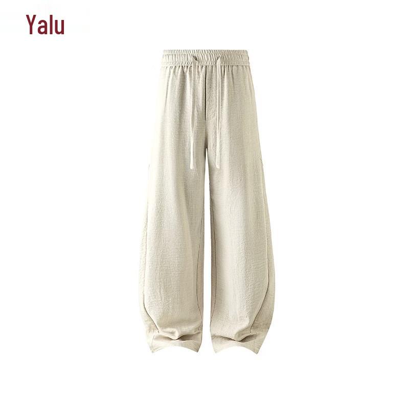 Yalu Old Money Style Imitation Linen Wide-Leg Casual Pants